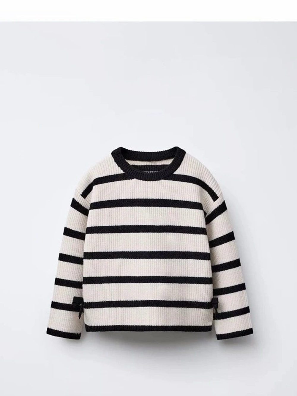 Zara Striped Knit Jumper With Bows in White & Black
